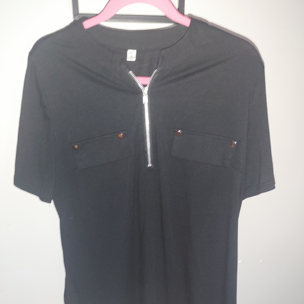 Womens black shirt silver zipper